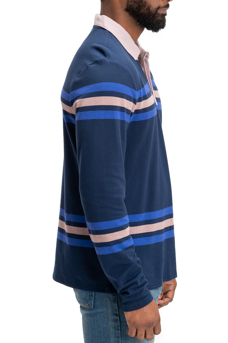 Ashby Stripe Long Sleeve Organic Cotton Blend Piqué Polo, Alternate, color, RAW DENIM / ECLIPSE