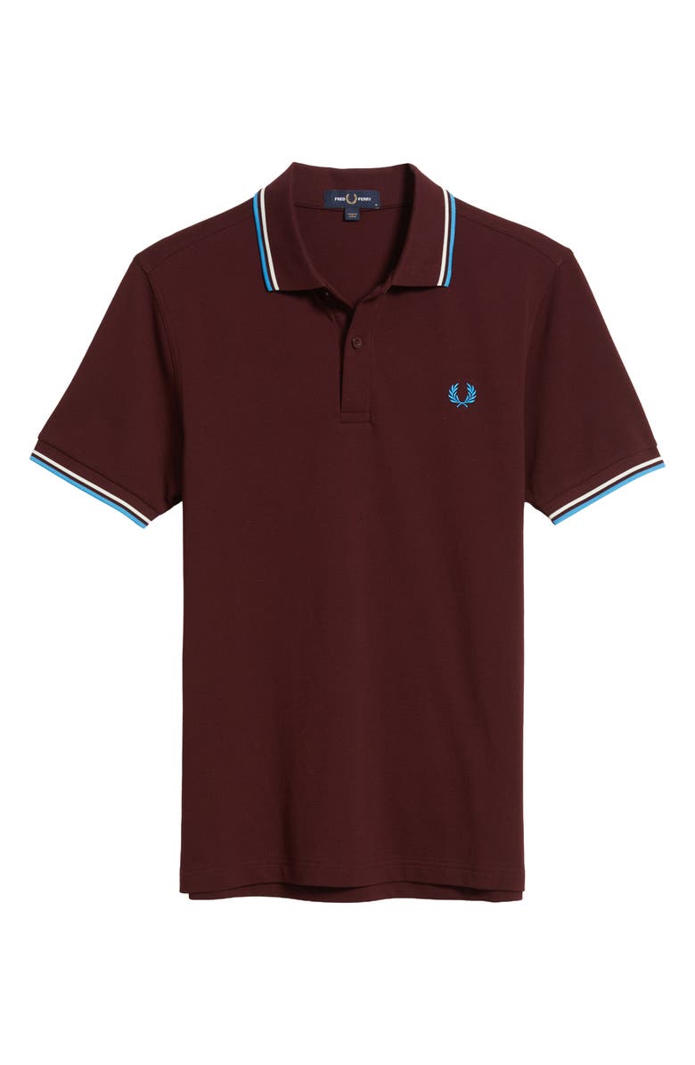Fred Perry Extra Trim Fit Twin Tipped Piqué Polo, Alternate, color, Oxblood/ Ecru/ Court Blue