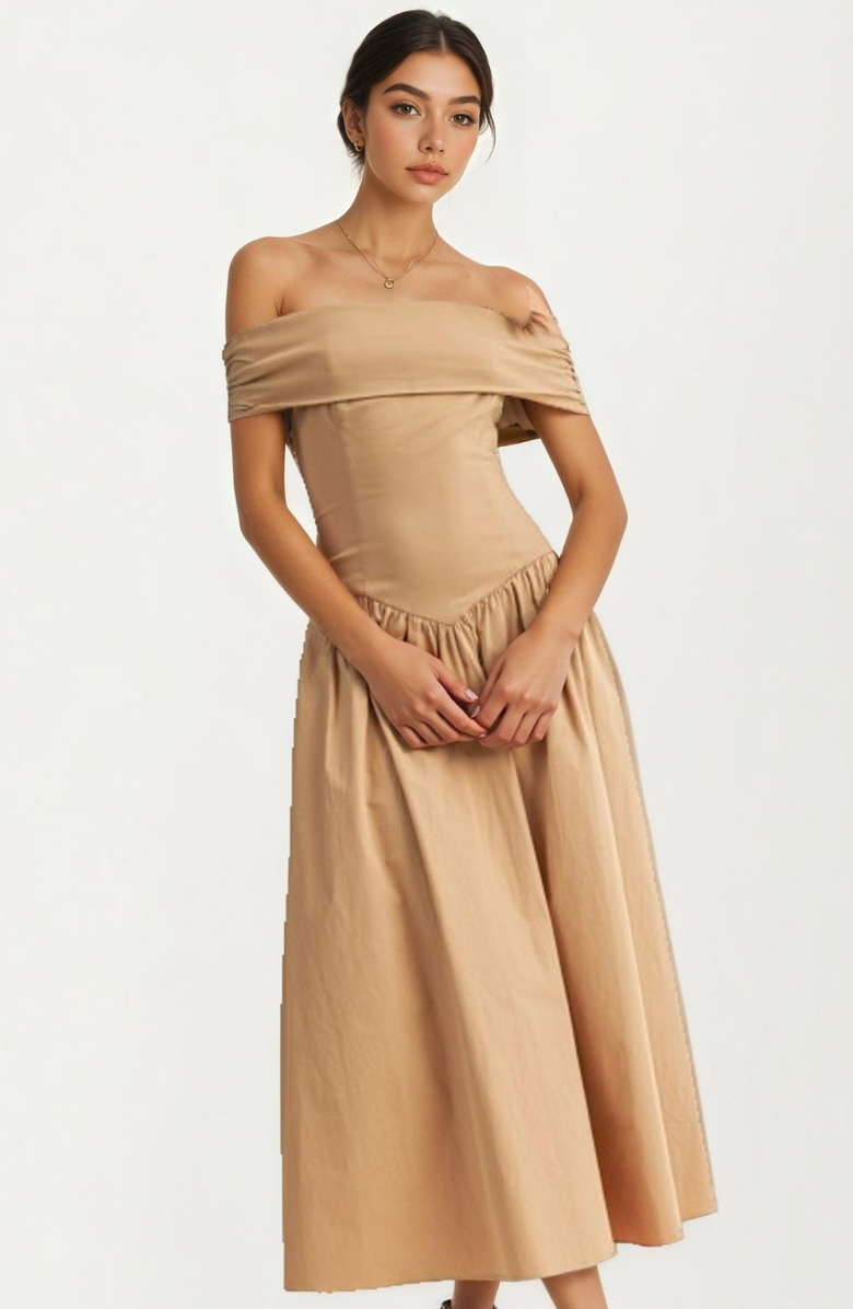 Knit and Lounge Off-the-Shoulder Draped Midi Dress, Main, color, 