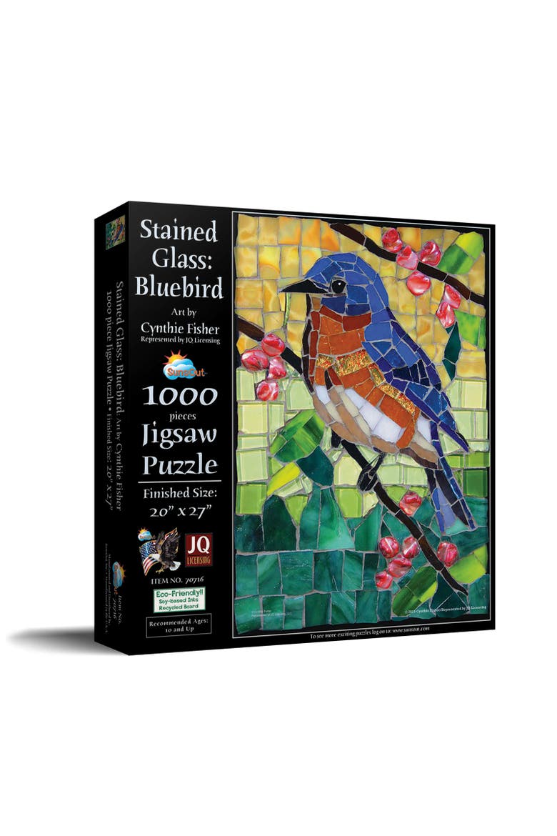 Stained Glass Bluebird 1000 piece Jigsaw Puzzle for Adults, Main, color, Multicolor