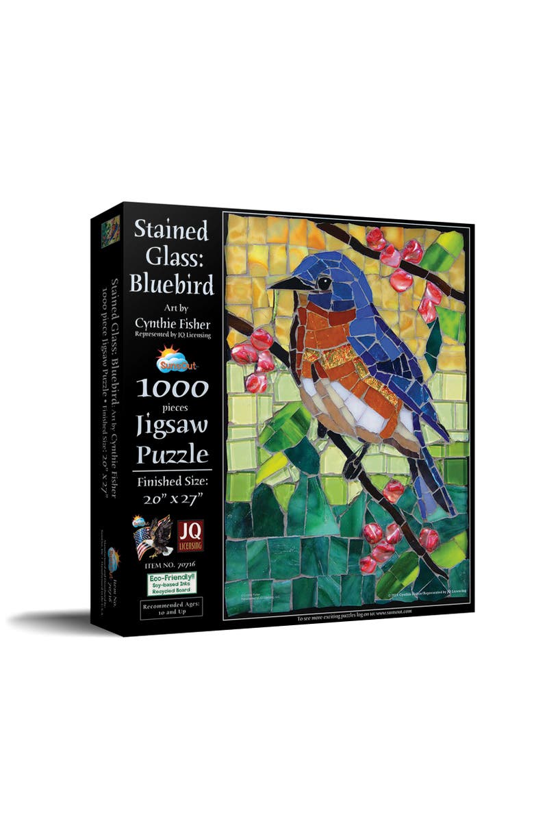 Sunsout Stained Glass Bluebird 1000 piece Jigsaw Puzzle for Adults, Main, color, Multicolor
