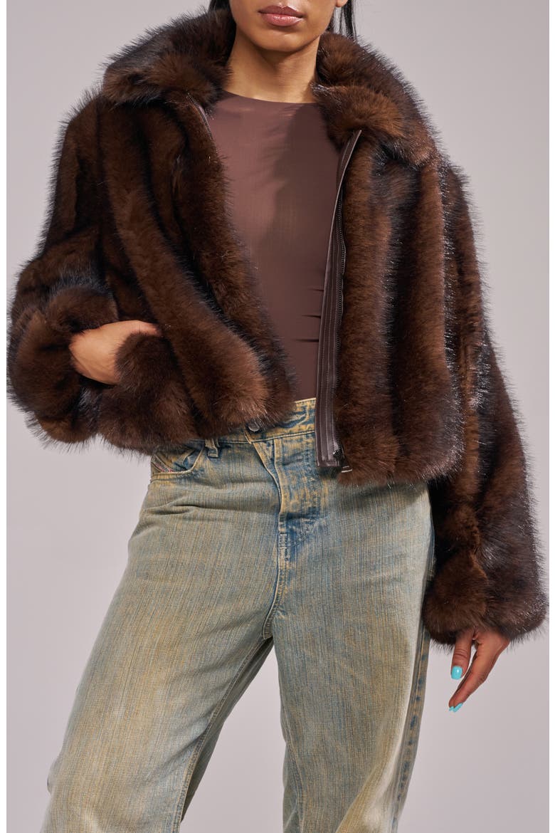 Kessia Faux Fur Jacket, Alternate, color, CHOCOLATE