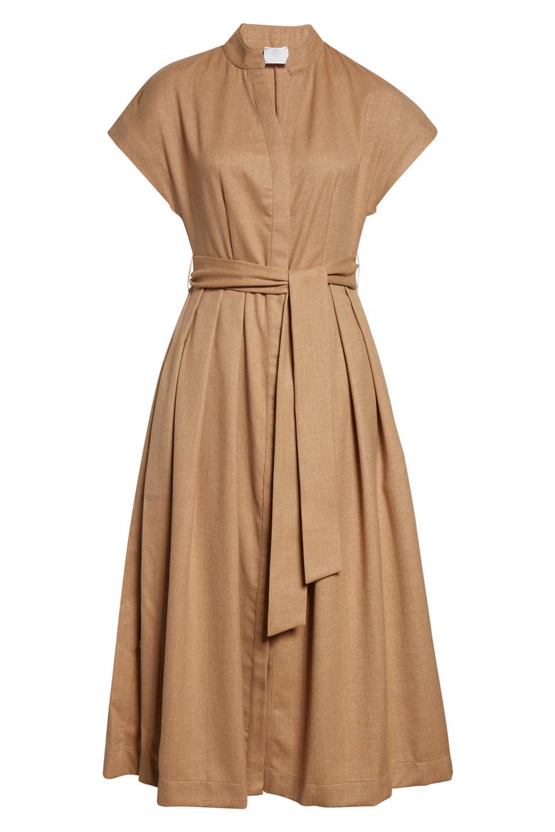Belted Wool Blend Midi Dress, Alternate, color, 02 SAND
