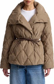 Avec Les Filles Tie Waist Puffer Coat