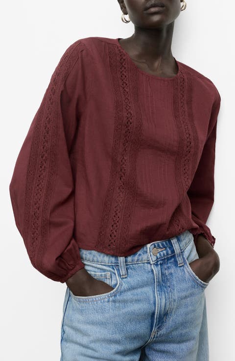 Embroidered Puff Sleeve Cotton Top