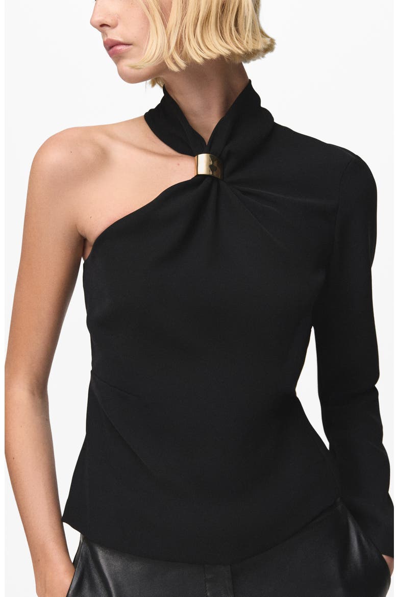 Metal Detail One-Shoulder Top, Main, color, BLACK