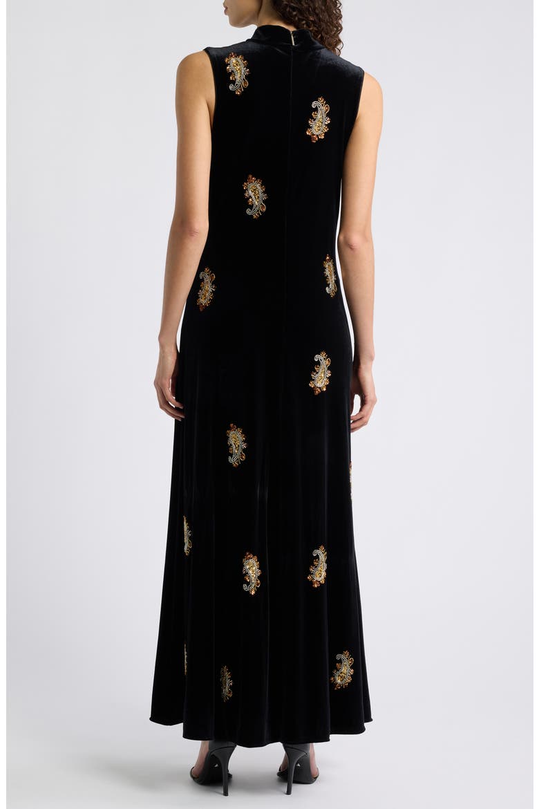 The Vani Velvet Maxi Dress, Alternate, color, NOIR/ BRONZE GOLD