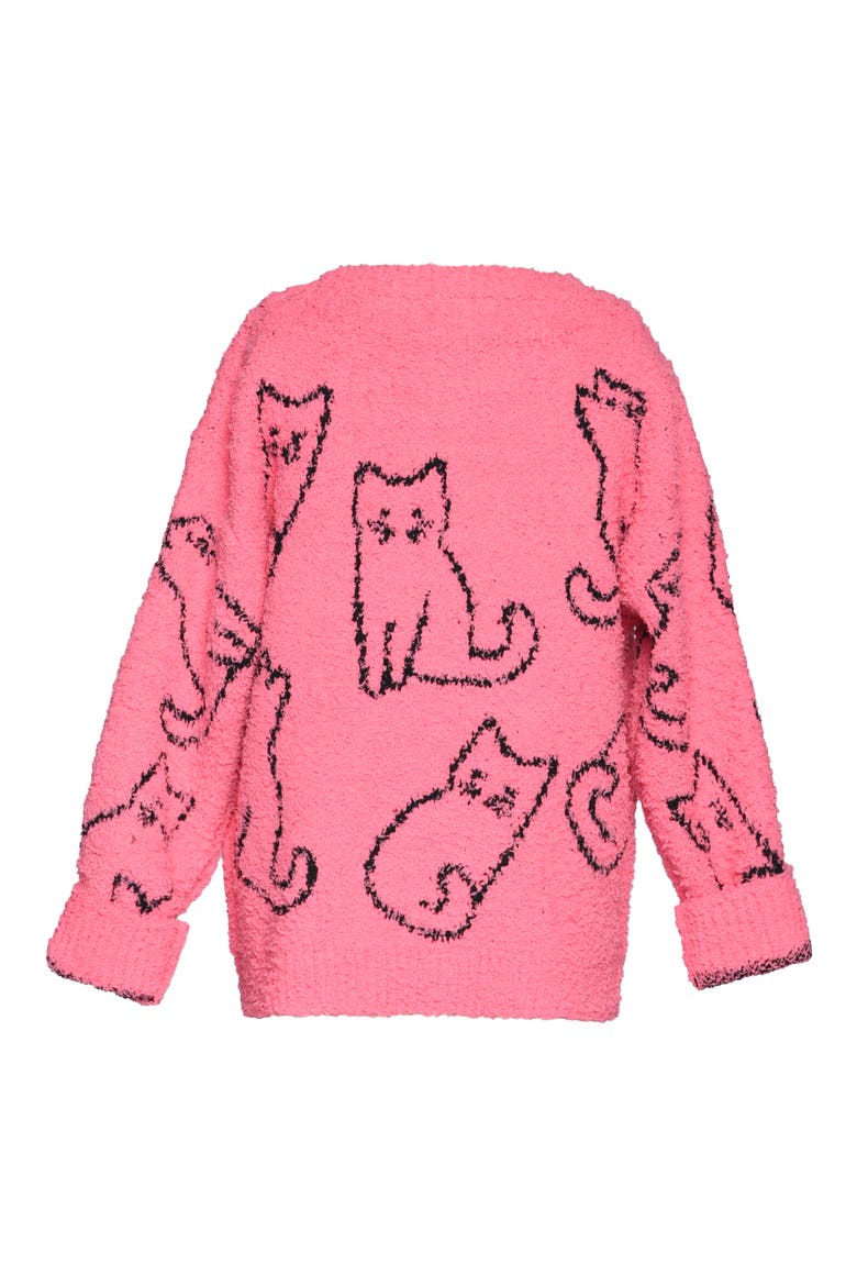 Kids' Textured Cat Sweater, Alternate, color, HOT PINK