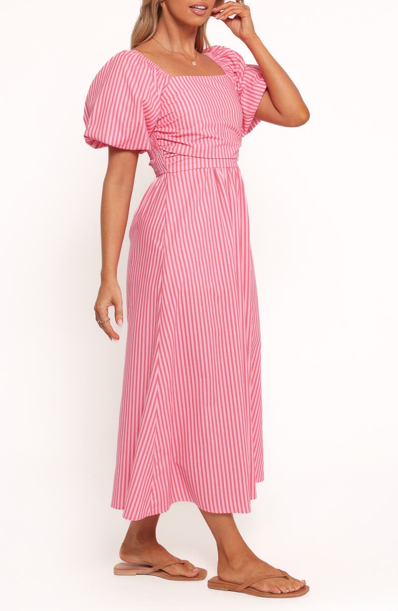 Petal & Pup Chlo Stripe Puff Sleeve Cotton Midi Sundress, Alternate, color, Red Stripe