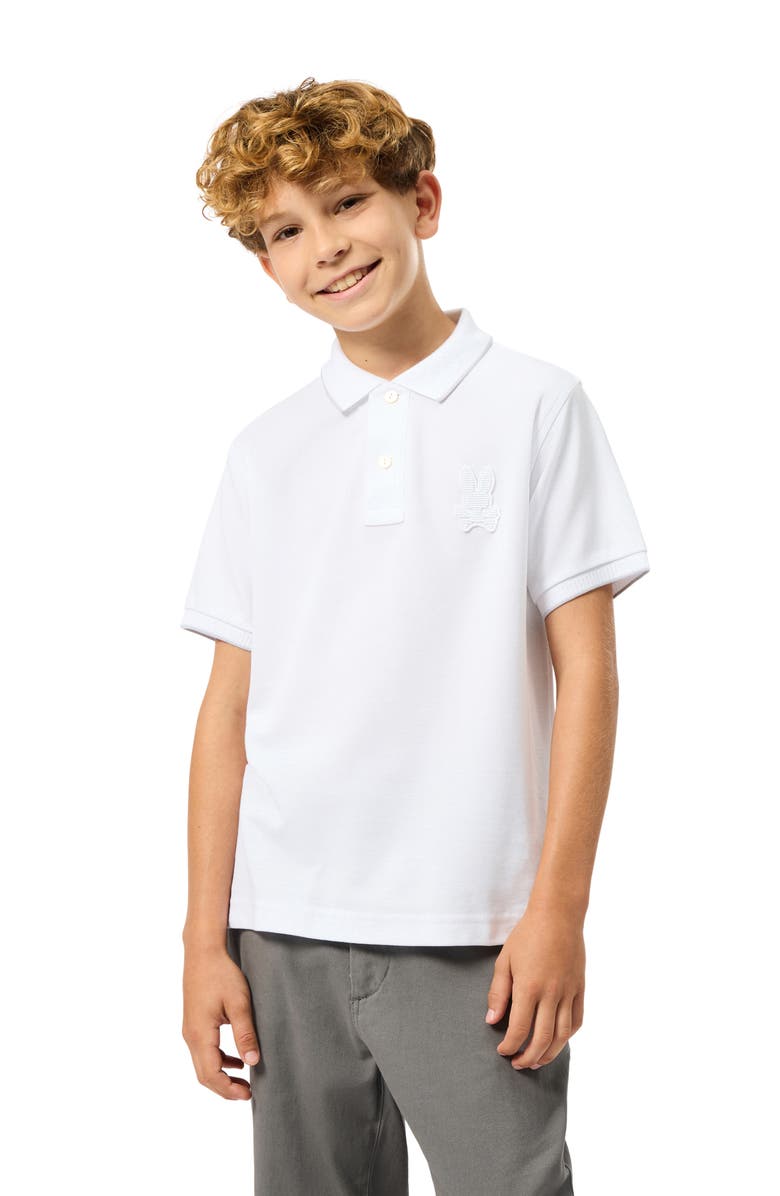 Psycho Bunny Kids' Kingston Tipped Piqué Polo, Alternate, color, White
