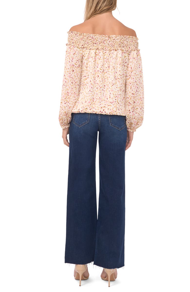 Vince Camuto Print Tie Hem Off the Shoulder Top, Alternate, color, Birch