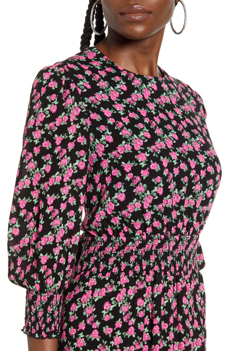 WAYF Floral Print Smocked Waist Maxi Dress, Alternate, color, 