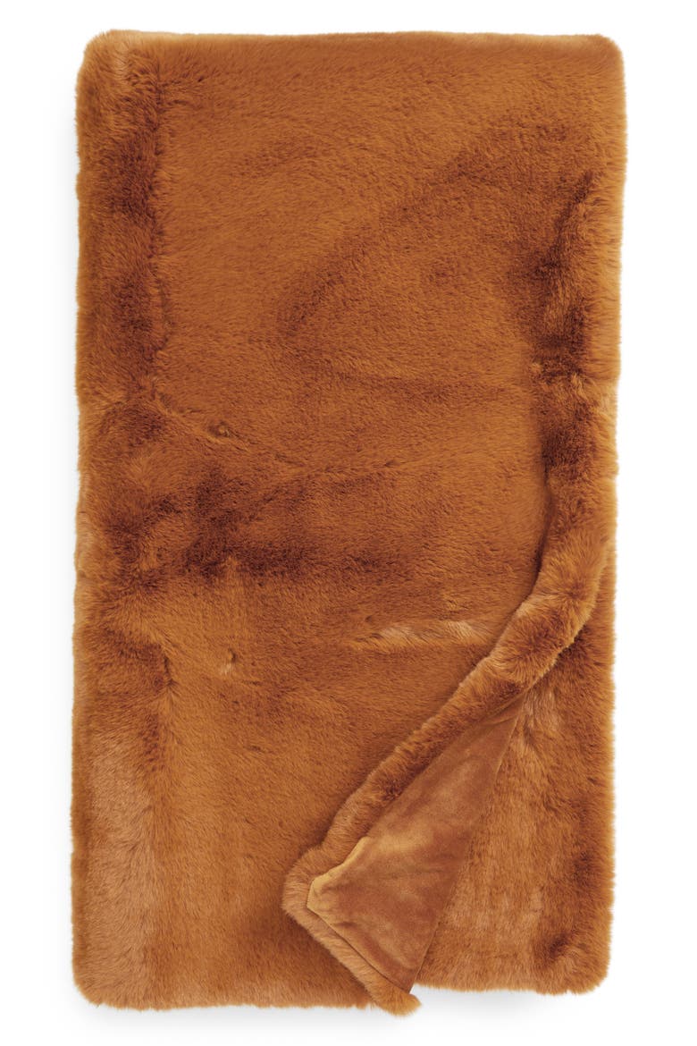 Faux Fur Throw Blanket, Main, color, MARIGOLD