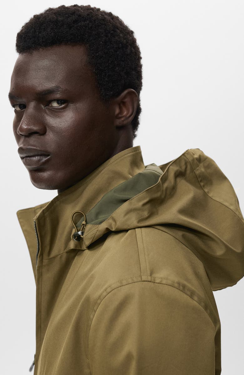 MANGO Water Repellent Hooded Parka, Alternate, color, Khaki