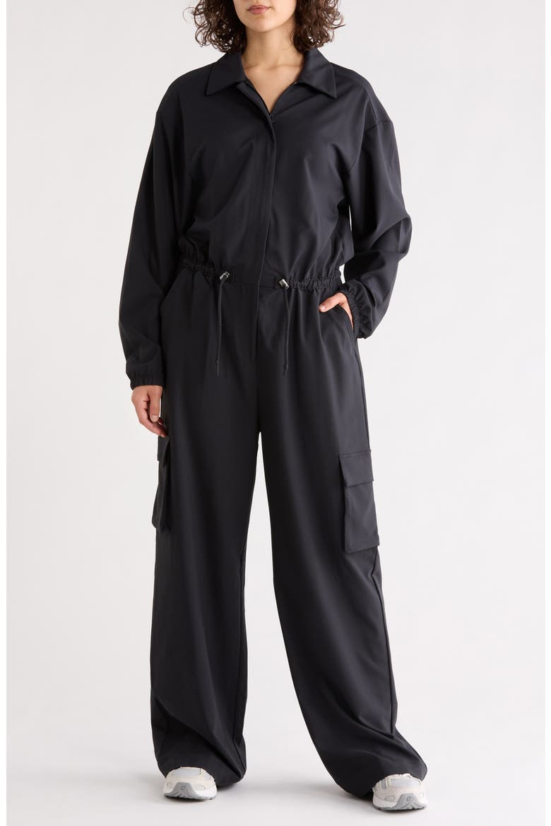 Long Sleeve Cargo Jumpsuit, Main, color, BLACK
