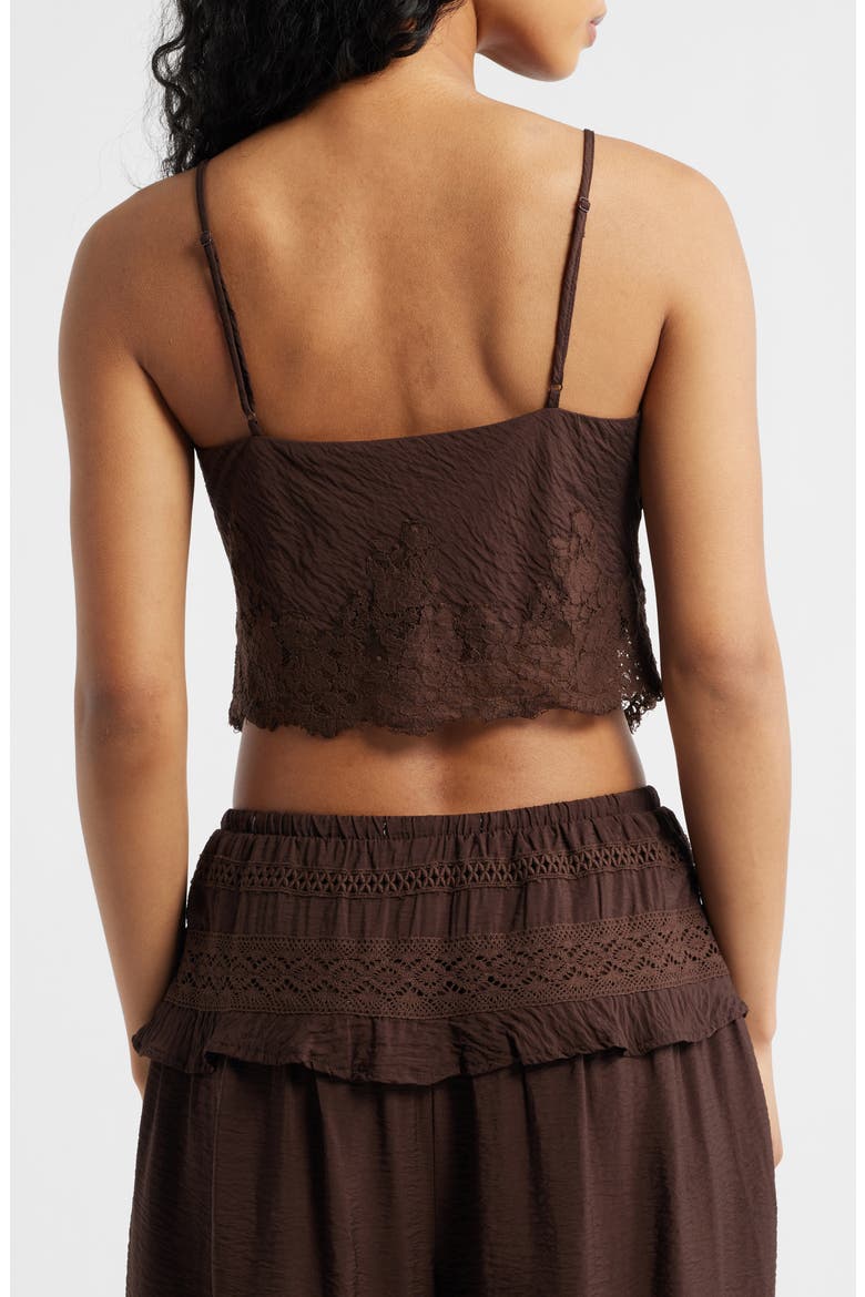 Lace Detail Rumple Satin Camisole, Alternate, color, COFFEE BEAN