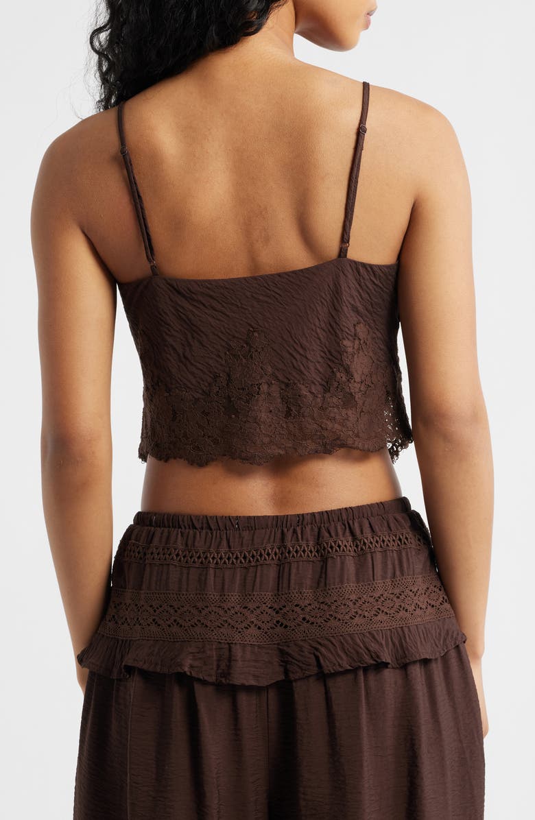 KITTENISH Lace Detail Rumple Satin Camisole, Alternate, color, Coffee Bean
