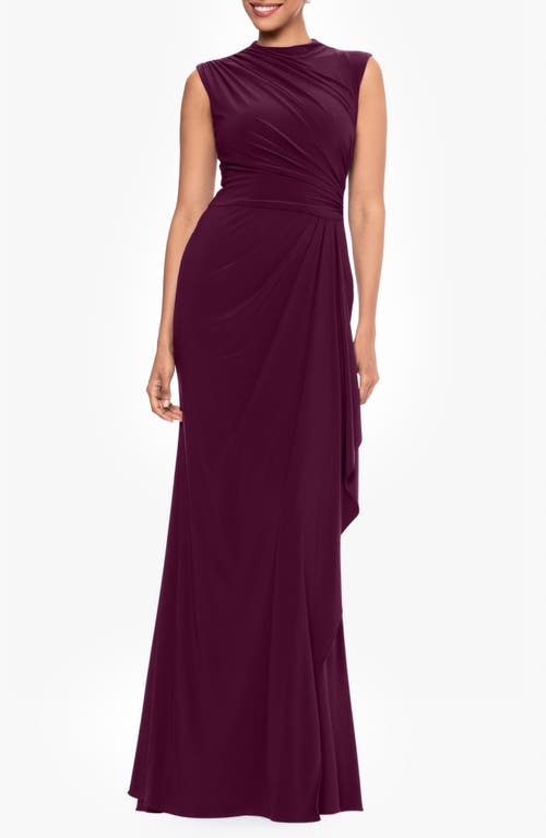 Betsy & Adam Ruched Sleeveless Gown in Wine 