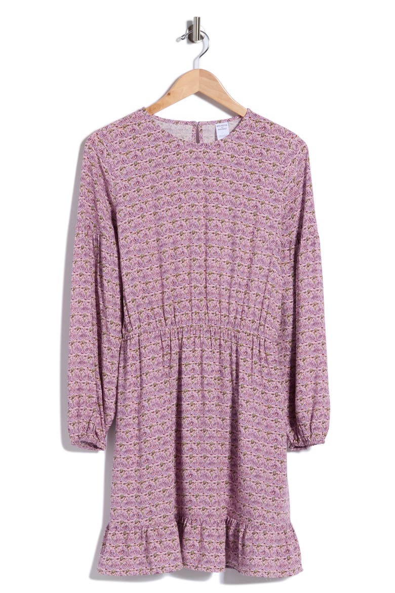Long Sleeve Print Minidress, Alternate, color, PURPLE- OLIVE BUDDING BLOOM