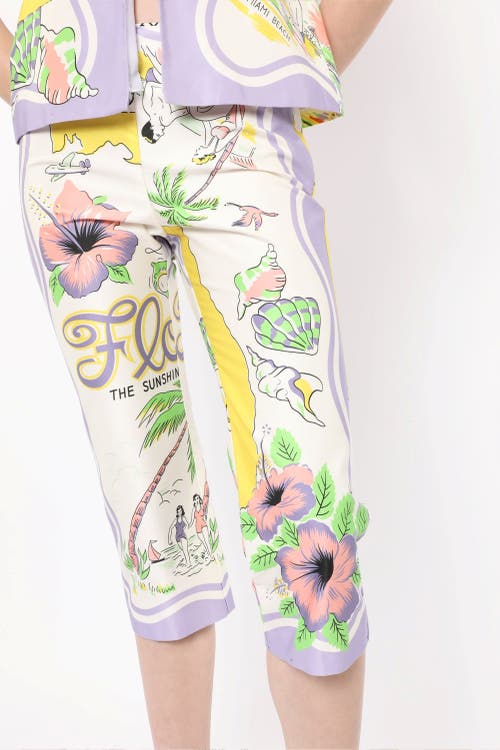 Anna Sui Florida Cotton Sateen Capri Pants In Lavender Multi