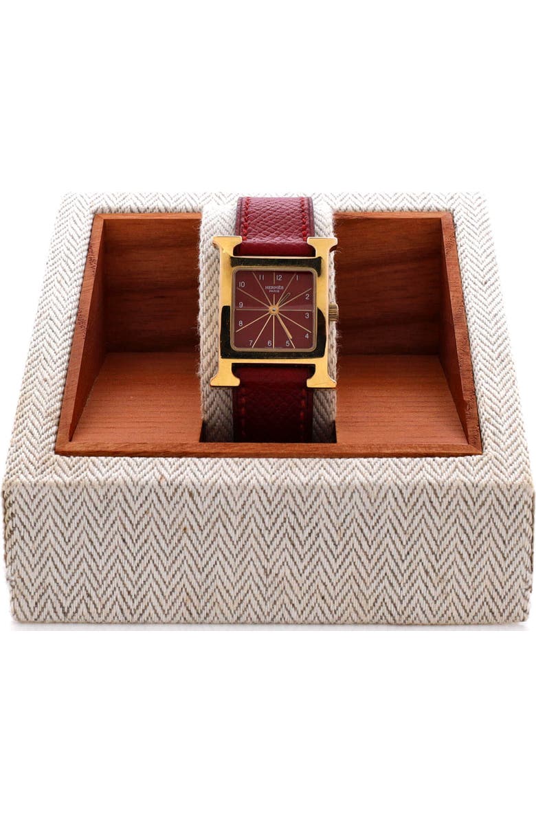 Pre-Owned Hermes Heure H Quartz Watch Plated Metal and Leather 21, Alternate, color, Red