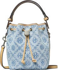 Tory Burch Mini T Monogram Denim Bucket Bag
