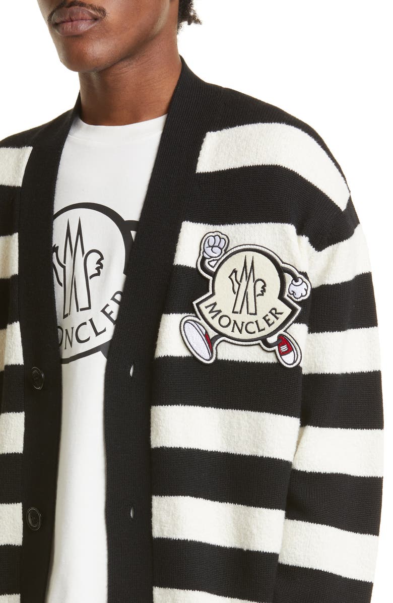 Moncler Running Logo Stripe Cardigan, Alternate, color,