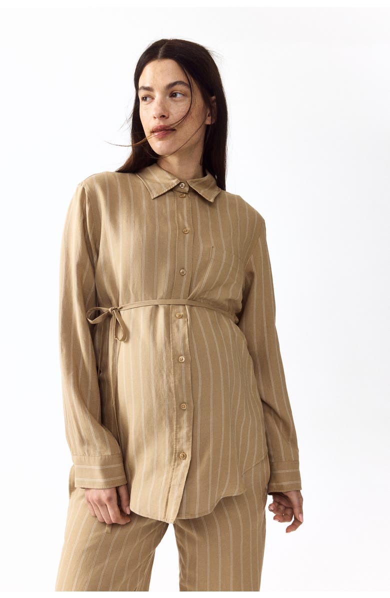 H&M Mama Linen-blend Shirt, Alternate, color, Beige/Striped