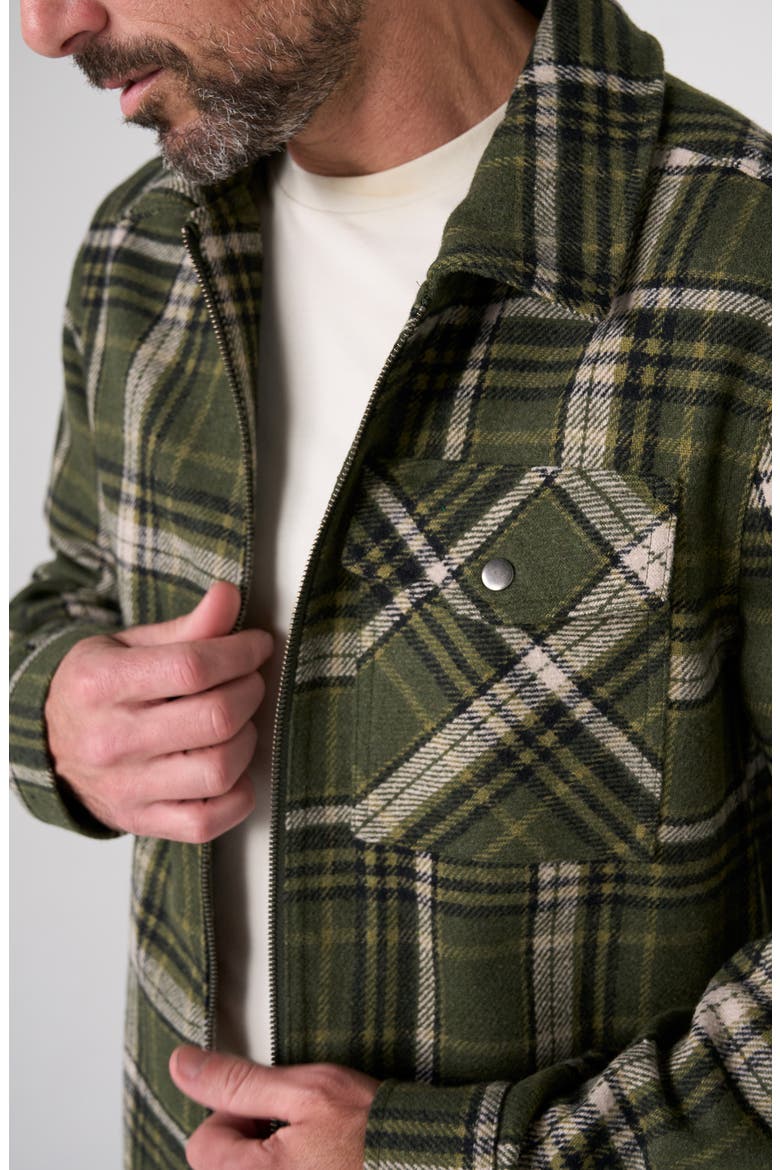 Plaid Flap Pocket Zip Shirt Jacket, Alternate, color, OLIVE/ BLACK MLT