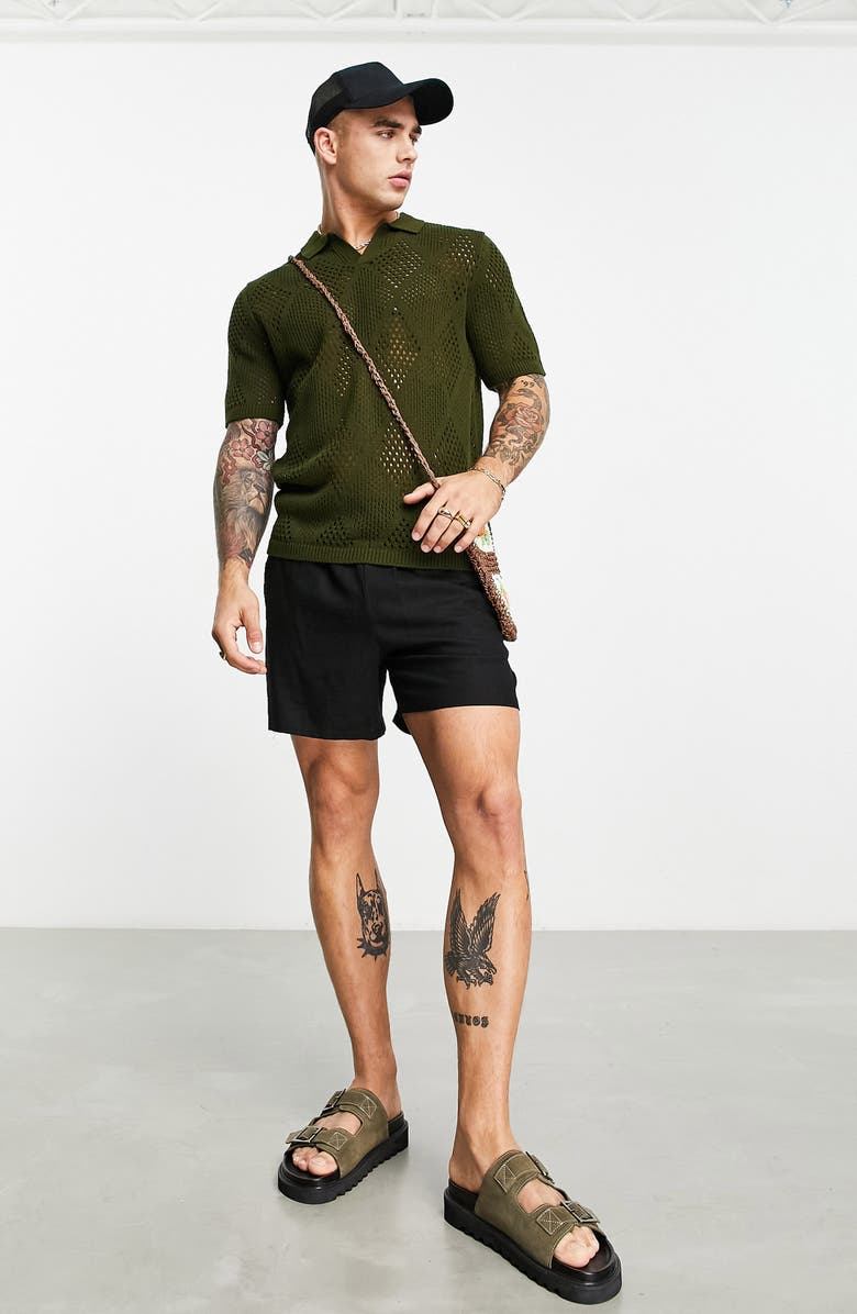 ASOS DESIGN Openwork Notch Neck Polo, Alternate, color, 