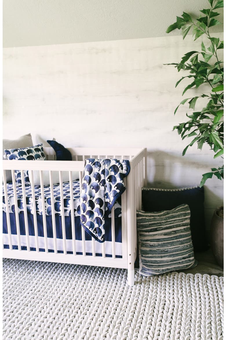 Print Band Crib Skirt, Alternate, color, INDIGO
