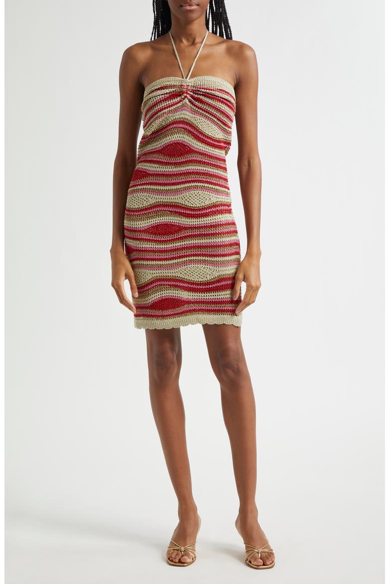 Mixed Waves Metallic Body-Con Minidress, Main, color, RED MULTI