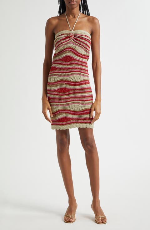 Mixed Waves Metallic Body-Con Minidress