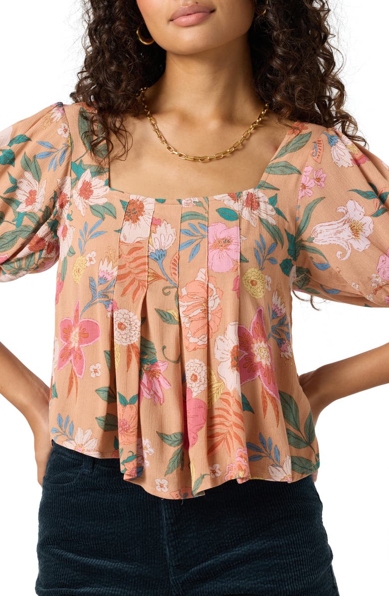 O'Neill Aubrielle Pleated Puff Sleeve Top, Alternate, color, Cork