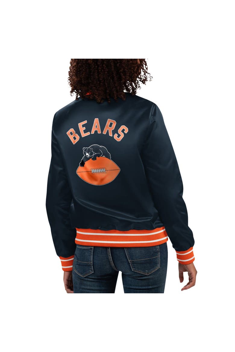 Women's Starter Navy Chicago Bears Full Count Satin Full-Snap Varsity Jacket, Alternate, color, Navy