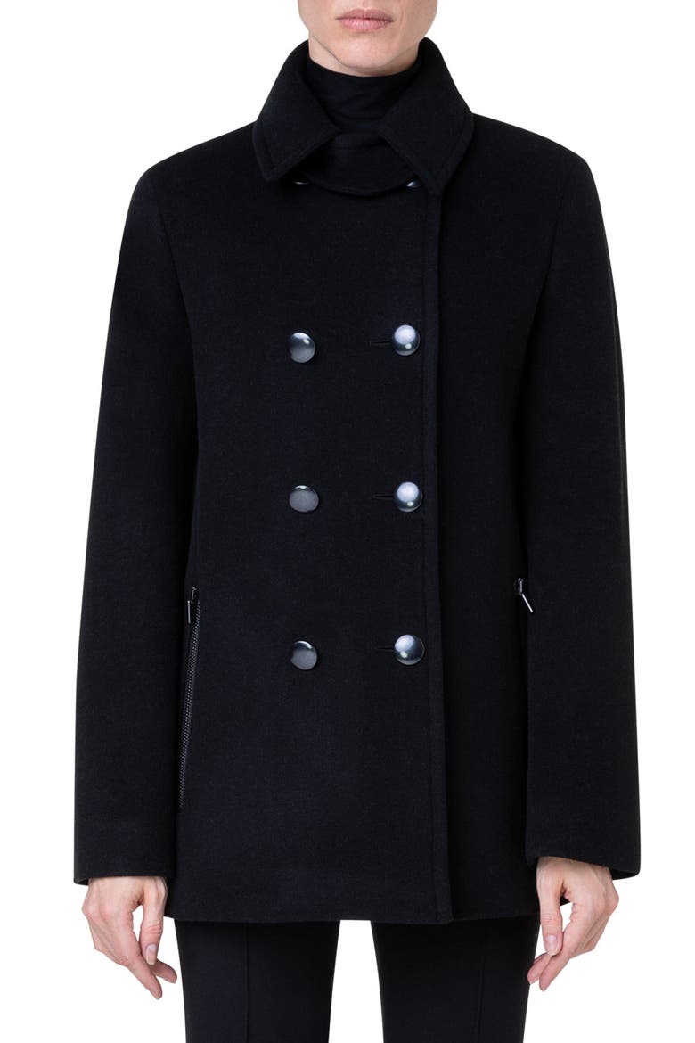 Wool Blend Peacoat, Main, color, 009 BLACK