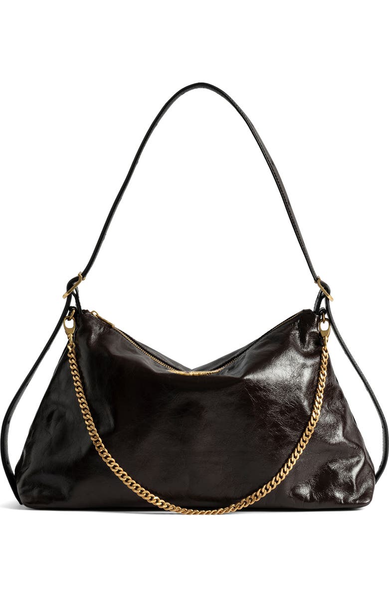 Zadig & Voltaire Jim Patent Leather Shoulder Bag, Main, color, Brownie