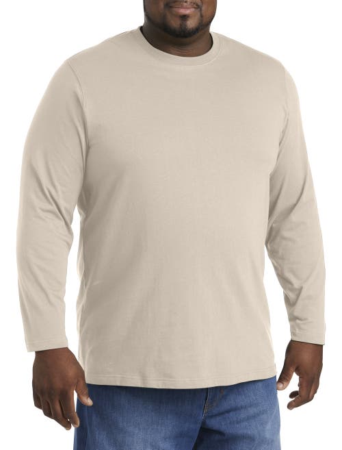 Harbor Bay By Dxl Moisture-wicking Long-sleeve T-shirt In Peyote Heather