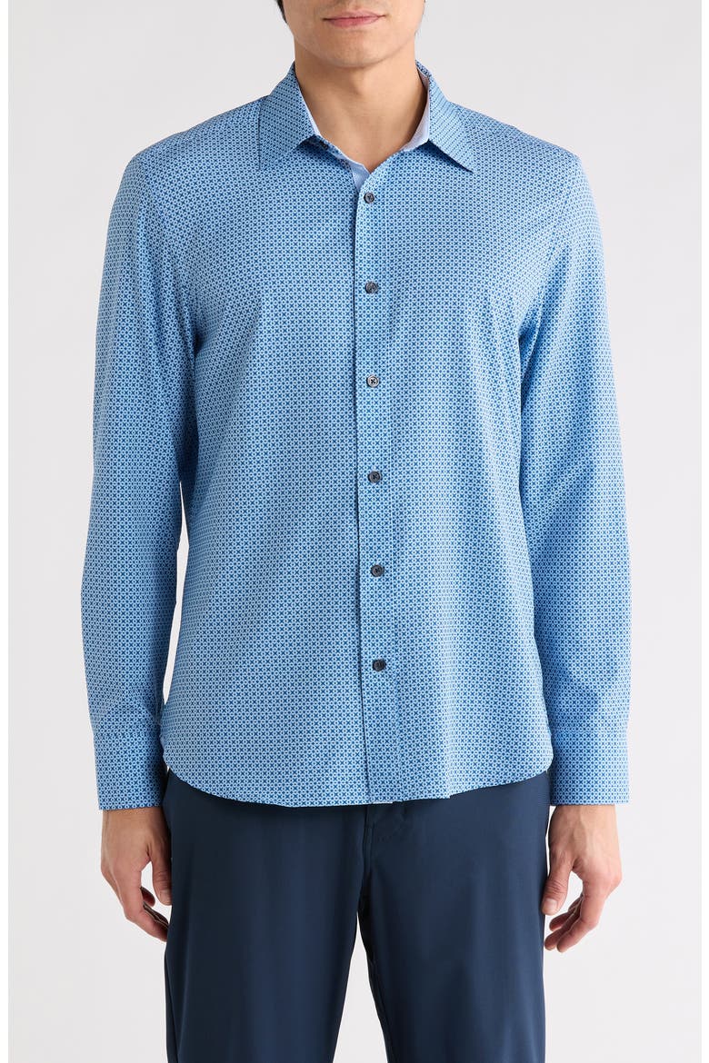 Slim Fit Geometric Print Button-Up Shirt, Main, color, MEDIUM BLUE