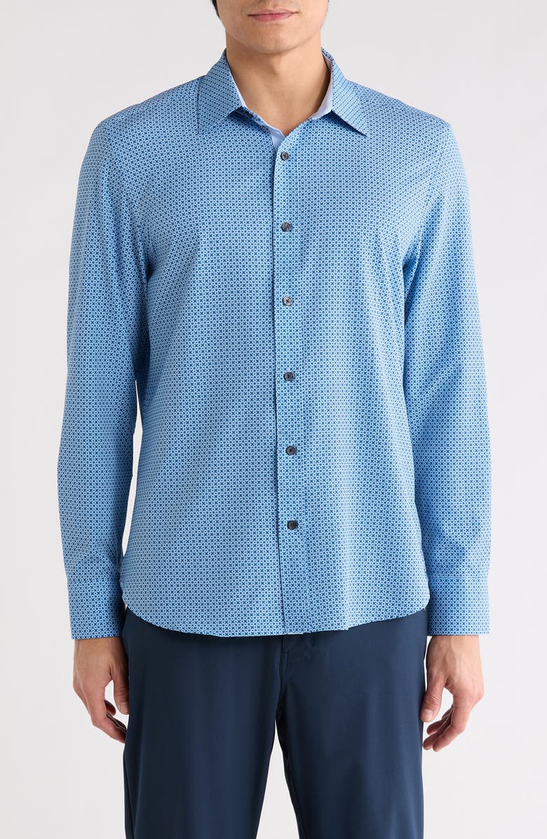 CONSTRUCT Slim Fit Geometric Print Button-Up Shirt, Main, color, Medium Blue