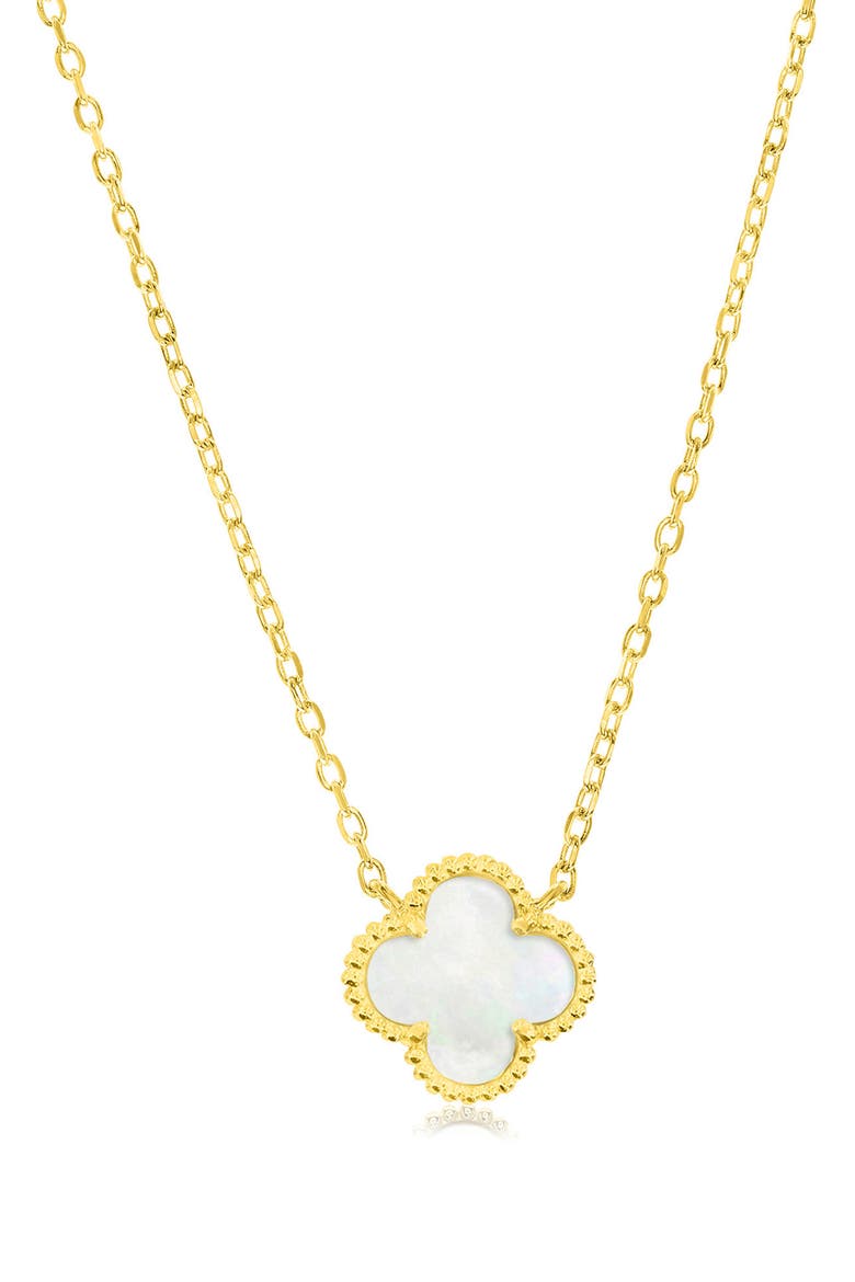 Mother-of-Pearl Clover Milgrain Halo Pendant Necklace, Main, color, GOLD