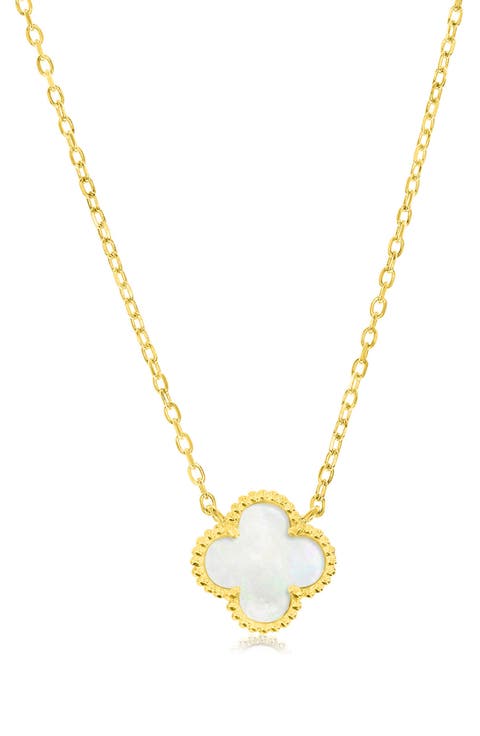 Mother-of-Pearl Clover Milgrain Halo Pendant Necklace