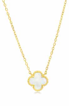 SIMONA Mother-of-Pearl Clover Milgrain Halo Pendant Necklace