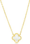 SIMONA Mother-of-Pearl Clover Milgrain Halo Pendant Necklace