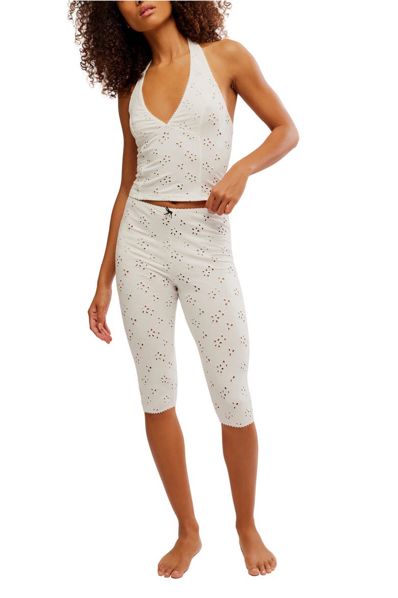 Full Bloom Eyelet Pajama Capri Pants, Alternate, color, IVORY