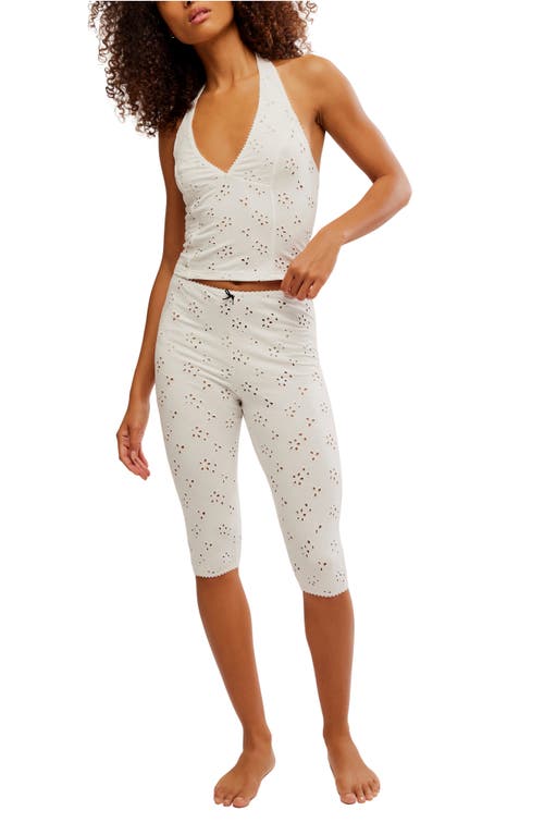 Free People Full Bloom Eyelet Pajama Capri Pants In White