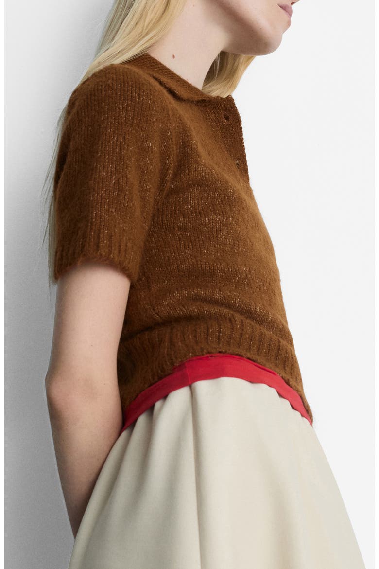 Crop Polo Sweater, Main, color, BROWN
