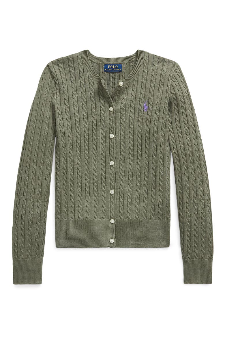 Kids' Cable Stitch Cotton Cardigan, Main, color, GREEN