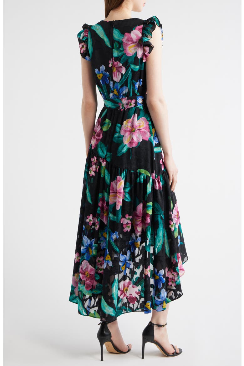 Print Ruffle High-Low Maxi Dress, Alternate, color, ANNE BLACK MULTI