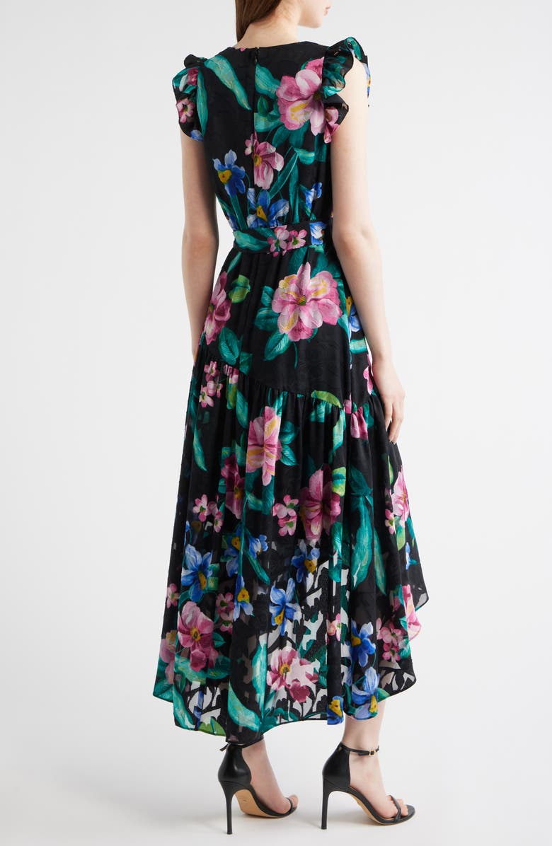 Anne Klein Print Ruffle High-Low Maxi Dress, Alternate, color, Anne Black Multi